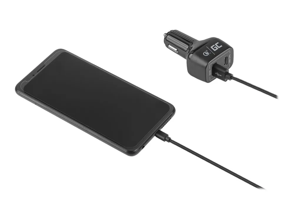 Green Cell - Bilstrømadapter - 42 watt - PD, QC 3.0 - 2 utgangskontakter (USB, USB-C) - svart