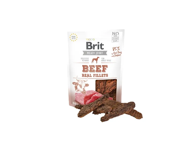 Brit Jerky Snack, Snacks, Hund, Adult (animal), Storfekjøtt, 80 g, Sukkerfri