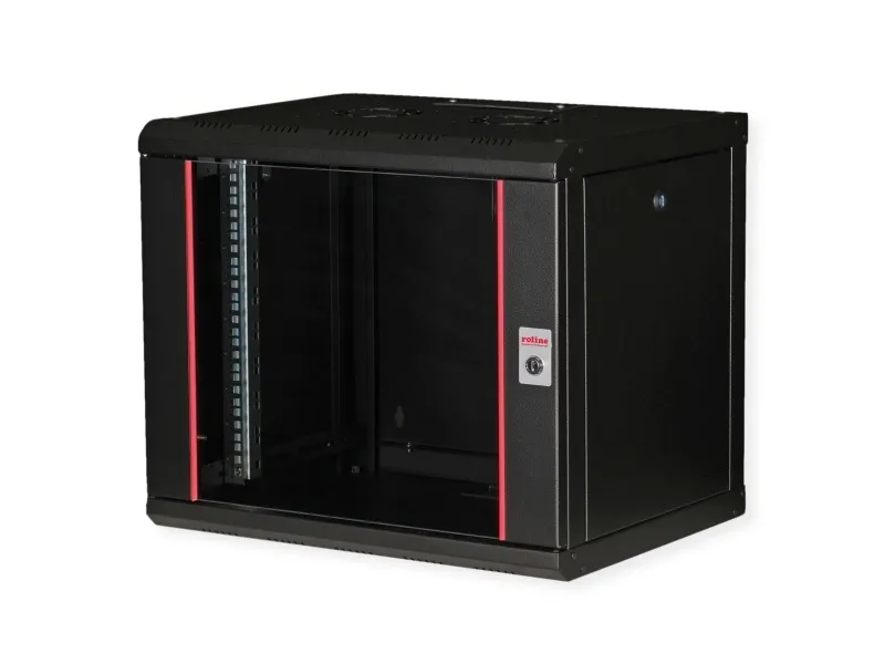 ROLINE 26.21.0172, Veggmonterbar hylle, 9U, Nøkkellås, Rack skinner, 17,6 kg, Sort