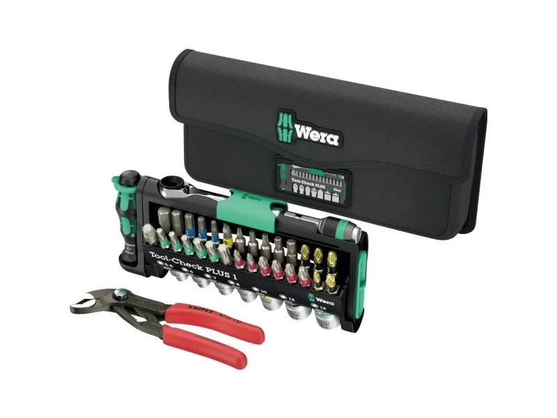 Tool-Check Combi 1 med KNIPEX Cobra (svart/grn, 40 deler, inkl. 1/4 bits-ratsj og vannpumpetang)