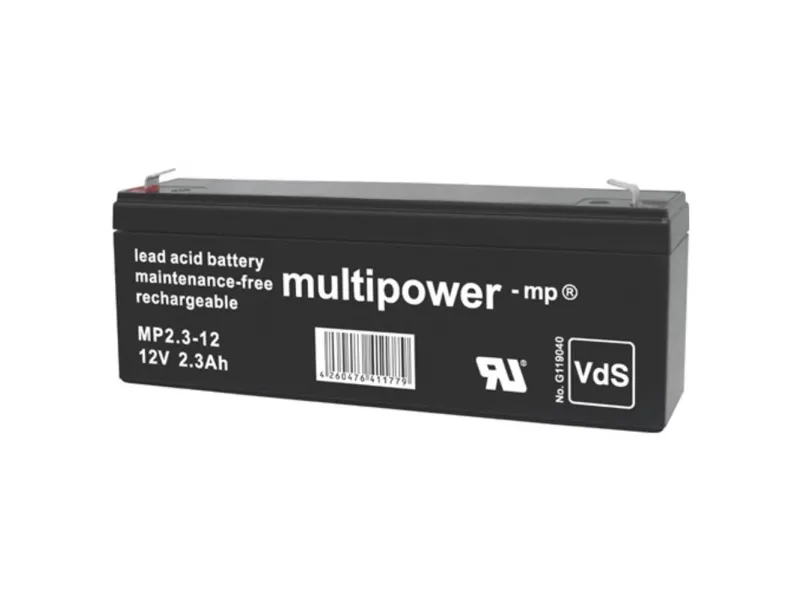 multipower MP2,3-12 blybatteri 12 V 2,3 Ah blyfleece (178 x 66 x 34 mm) kontaktpol