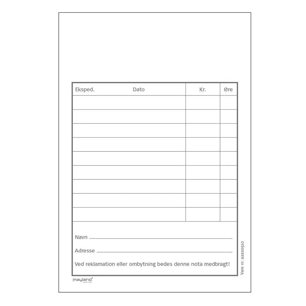 Kasseblok, Mayland, hvid, 85x272mm - (10 stk.)