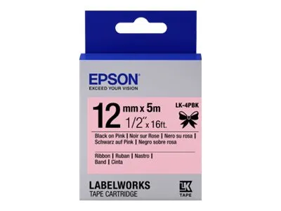 Epson LabelWorks LK-4PBK - Sateng - sort på lyserødt - Rull (1,2 cm x 5 m) 1 kassett(er) båndtape - for LabelWorks Cable and Wiring Kit, LW-1000, 600, 700, K400, Z700, Z710, Z900, Safety Kit