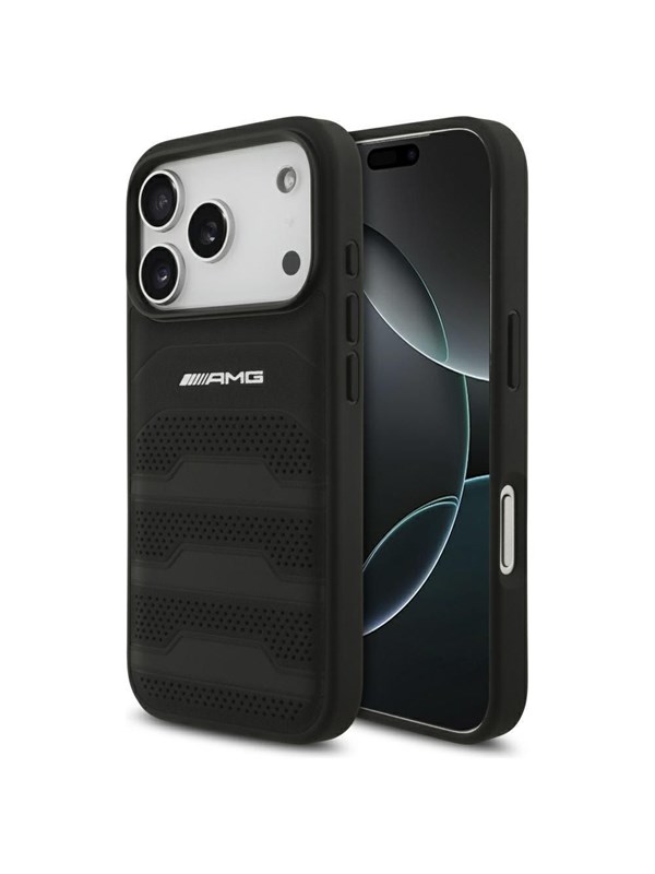 Mercedes AMG Leather Debossed Lines Logo Case for iPhone 17 Pro - Black