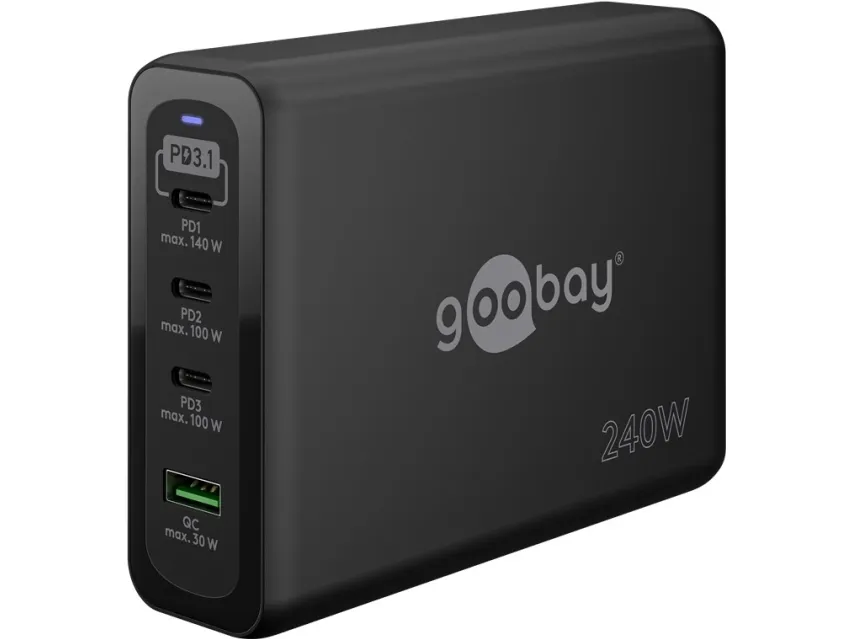 Goobay flerports hurtiglader USB-C PD GaN (240 W) - svart