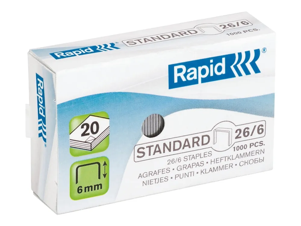 Rapid Standard - Stifter - 26/6 - 6 mm - galvanisert stål - pakke av 1000 - for Classic K2, K45  Economy E15, E26  Fashion F18  Fashion StandUP Ultimate NXT  Supreme S1