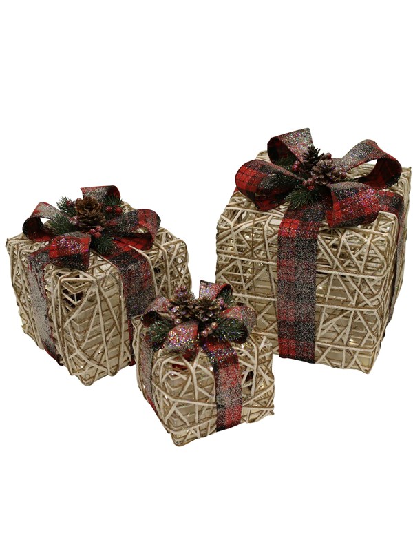 NORDIC WINTER Christmas gifts w/lights - set of 3 pcs - red