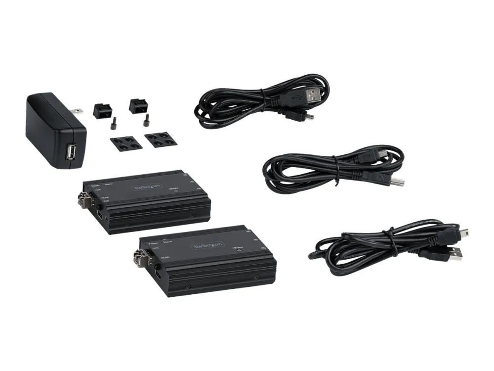 Startech 4K HDMI KVM Extender over Fiber, HDMI Video & USB over Fiber, up to 984ft/300m (MultiMode), 10G MMF SFP+ modules, Remote KVM Switch/Console Extender, KVM Extension Kit (TX/RX) - Transmitter & Receiver - KVM / lydutvider - 10GbE - over fiberoptikk - USB - 10GBase-SR - opp til 300 m - 850 nm