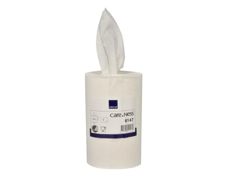 Håndklæderulle, ABENA Care-Ness Excellent, 1-lags, Mini, 120m x 20cm , Ø12,5cm, hvid, nyfiber - (12 stk.)