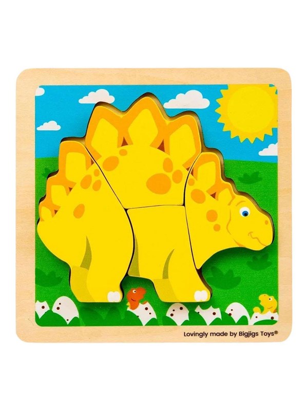 Bigjigs Wooden Shape Puzzle Stegosaurus - 4 pcs.