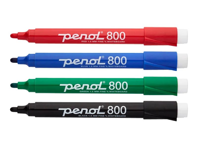 Penol 800 - Markør - for whiteboard - svart, rød, blå, grønn - alkoholbasert blekk - 1.5 mm - fin (en pakke 4)
