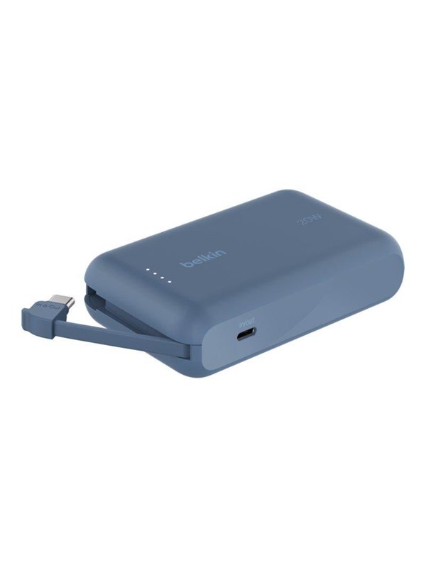 Belkin BoostCharge power bank - with integrated cable - 24 pin USB-C - 20 Watt Nødlader - 10000 mAh