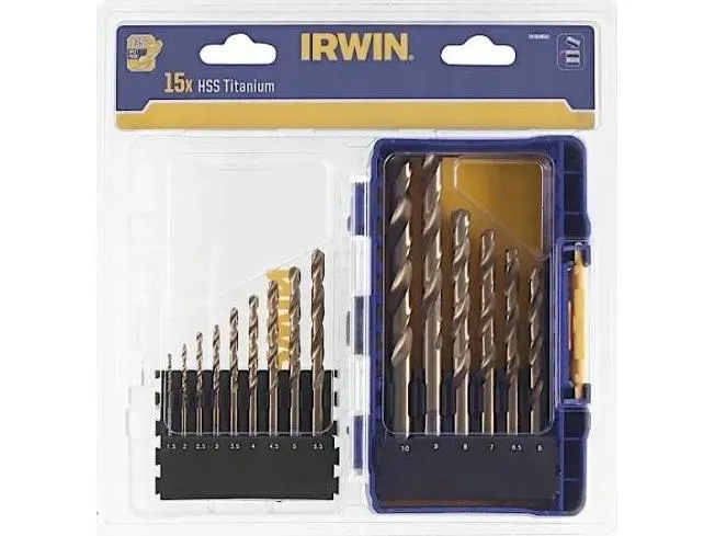 IRWIN HSS TiN spiralbor sett 15 deler 1,5-10 mm