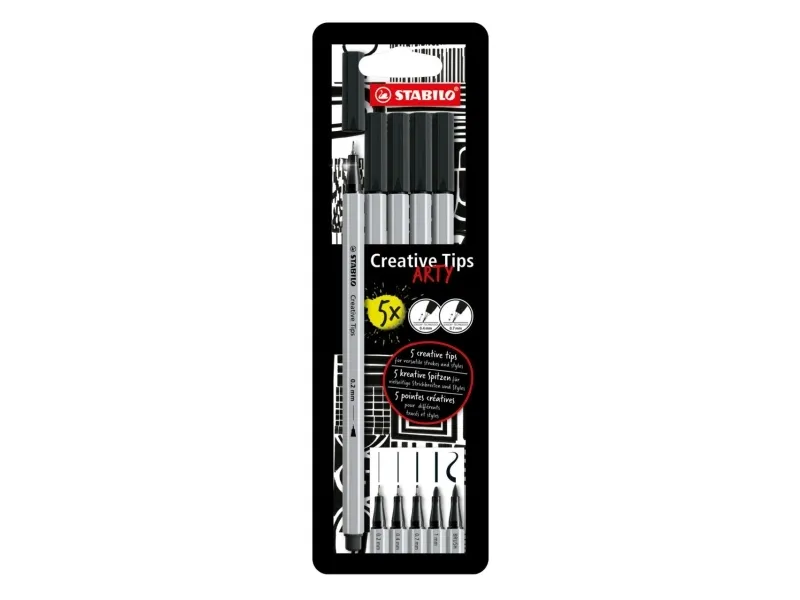Stabilo Creative Tips 5-delers etui – med 5 forskjellige linjebredder, svart blekk