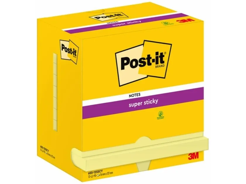 Post-It Super Sticky Notes, 3 in x 5 in, Canary Yellow, 12 Pads/Pack, Gult, 76,2 mm, 127 mm, 90 ark