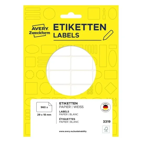 Avery Multi-Purpose Labels 3319 - Selv-adhesiv - hvit - 18 x 29 mm 960 stk merkelapper