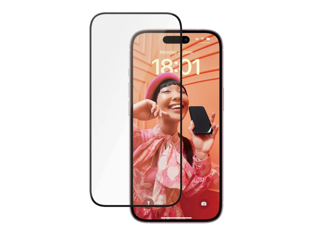 PanzerGlass Ceramic Protection - Skjermbeskyttelse for mobiltelefon - ultravid passform m. EasyAligner - glass - rammefarge svart - for Apple iPhone 15
