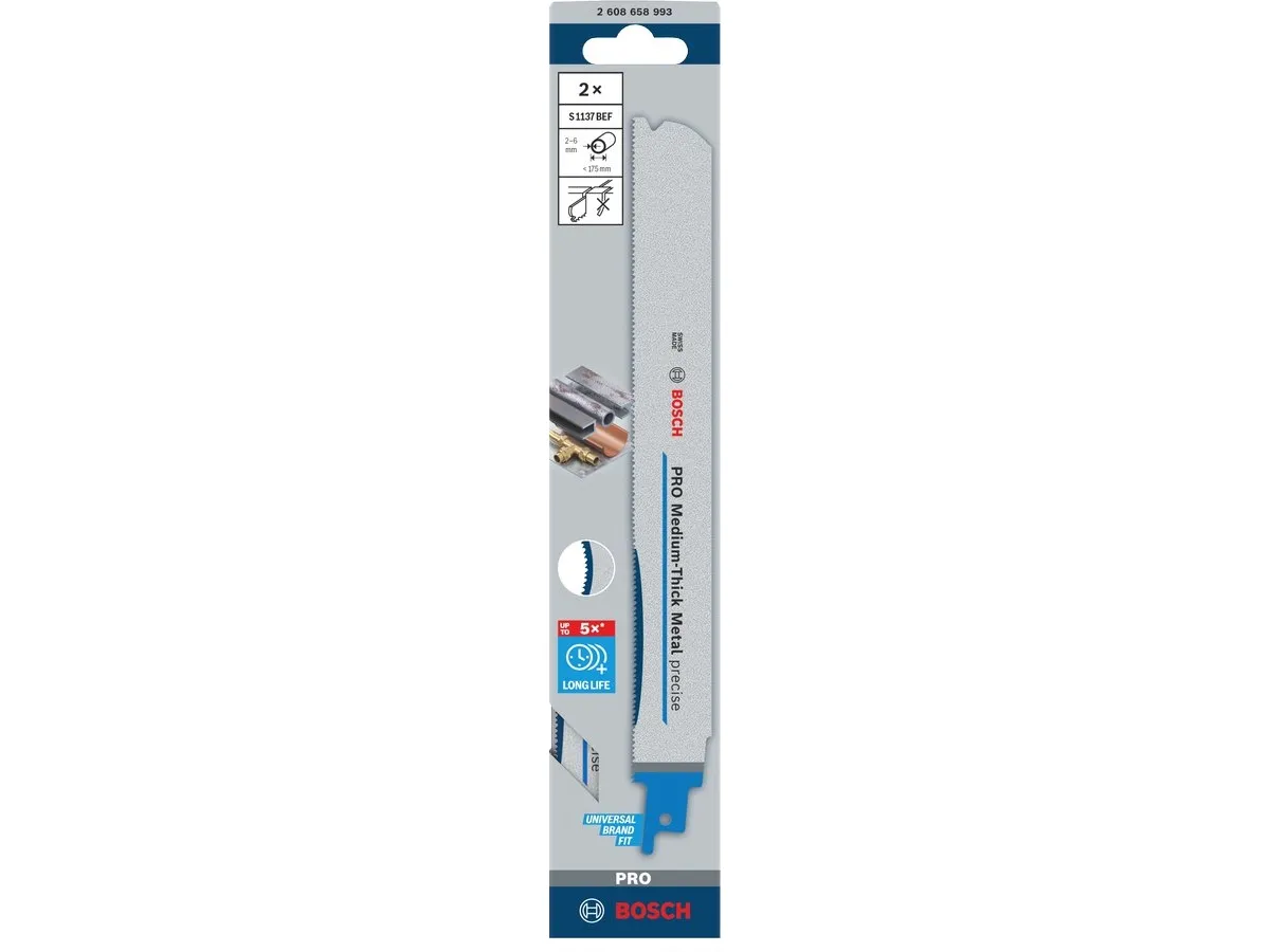 Bosch sagblad til stikksag/sabelsag PRO MEDIUM-THICK METAL PRECISE S1137BEF 1,1 x 25 x 225 mm (2 stk.)