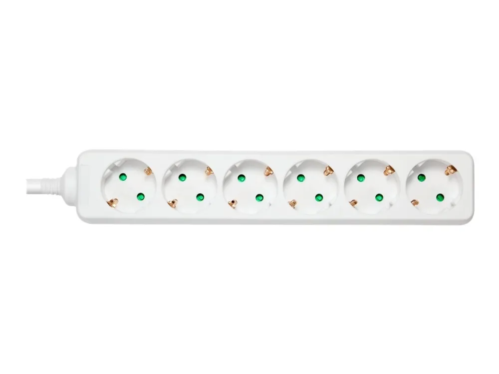 DELTACO GT-0601 - Flerkoplingslist - AC 250 V - 3680 watt - inngang: power CEE 7/7 - utgangskontakter: 6 (6 x strøm CEE 7/3) - 3 m kabel - hvit