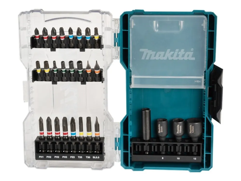 Makita - Sett med skrutrekkerbits og -sokler - 28 deler - torx, phillips, pozidriv, hex, slot