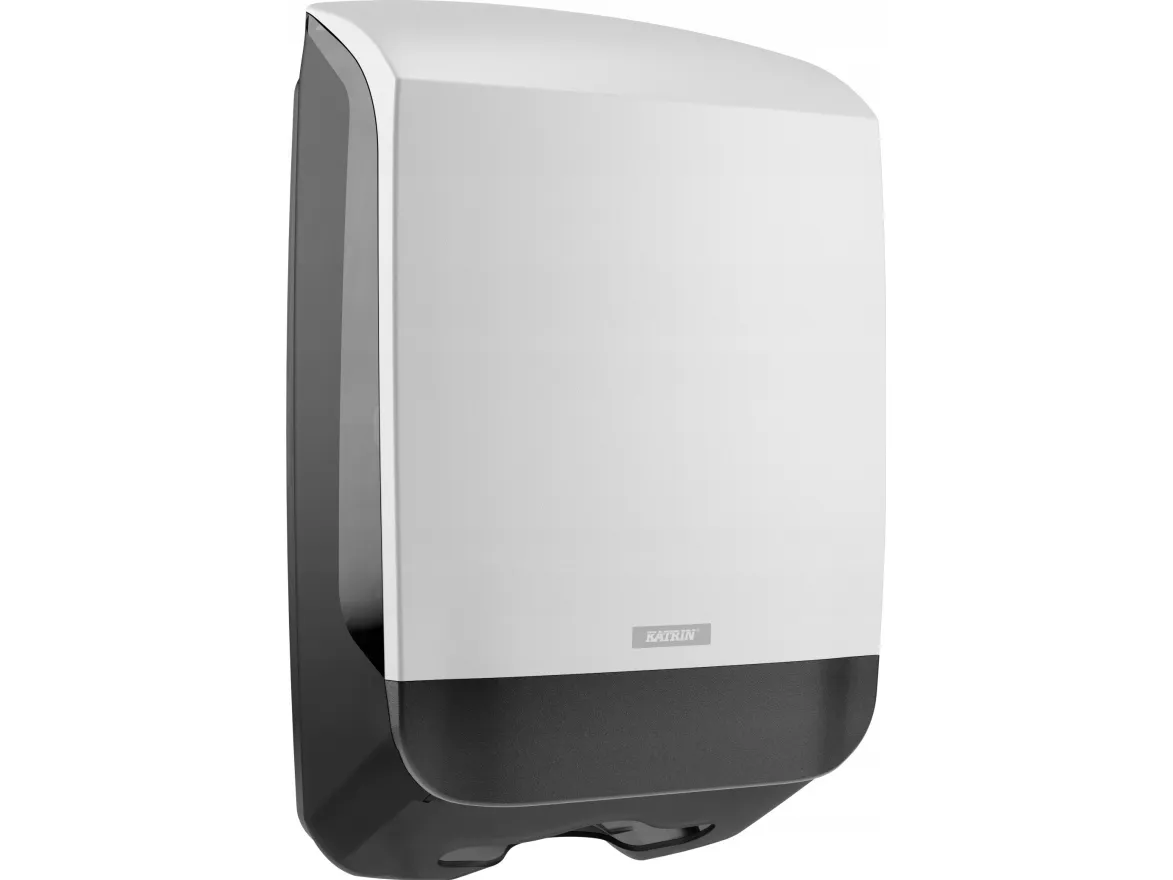 Dispenser, Katrin, Midi, 14,2x30,1x44,5cm, hvid, plast, til håndklædeark maks dybde 10