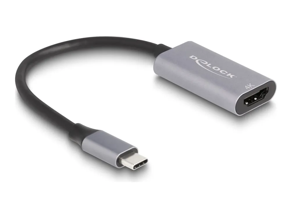 Delock - High Speed - video adapter - USB-C hann til HDMI hunn - 15 cm - grå/svart - 4 K 60 Hz (4096 x 2160) støtte, Støtte for DP Alt-modus, HDR-støtte