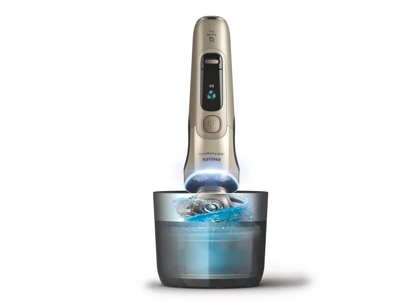 Philips Series i9000 Prestige Ultra i9000 Prestige Ultra XP9403 Våt og tørr elektrisk barbermaskin med SkinIQ Pro, Roterende hode, Gull, Triple-Action Lift & Cut System  NanoTech Dual Precision blades, Rustfritt stål, LCD, GroomTribe  Connects via Bluetooth
