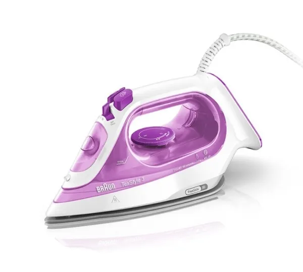 Braun TexStyle 3 SI3030PU, Dampstrykejern, Keramisk strykesåle, 2 m, 145 g/min, Rosa, 45 g/min