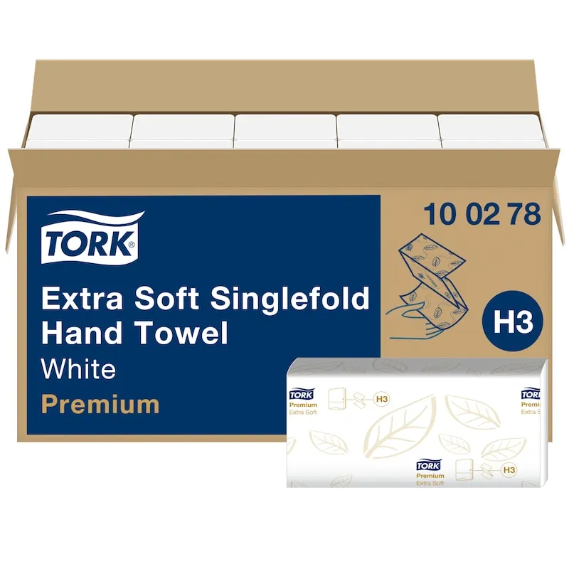 Håndklædeark Tork H3 Premium Extra soft 2-lag hvid singlefold - (15 pakker x 200 ark)