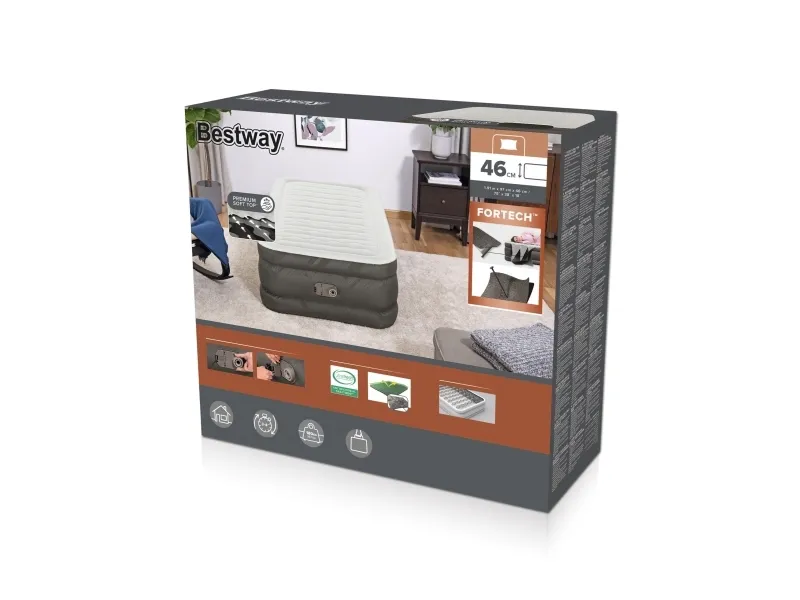Bestway 69048, Dobbel Madrass, Tvilling Spiral, Rektangel, Innendørs, Innebygd luftpumpe