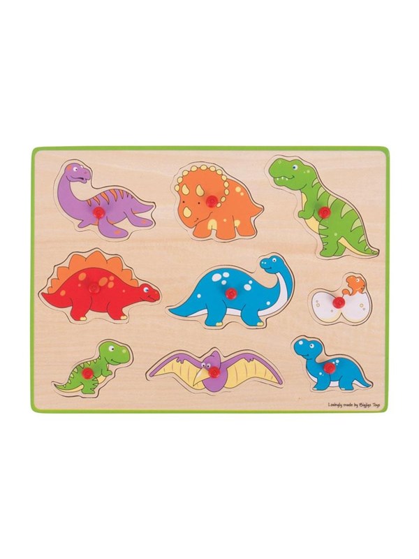 Bigjigs Wooden Stud Puzzle Dino's 9dlg. Tre