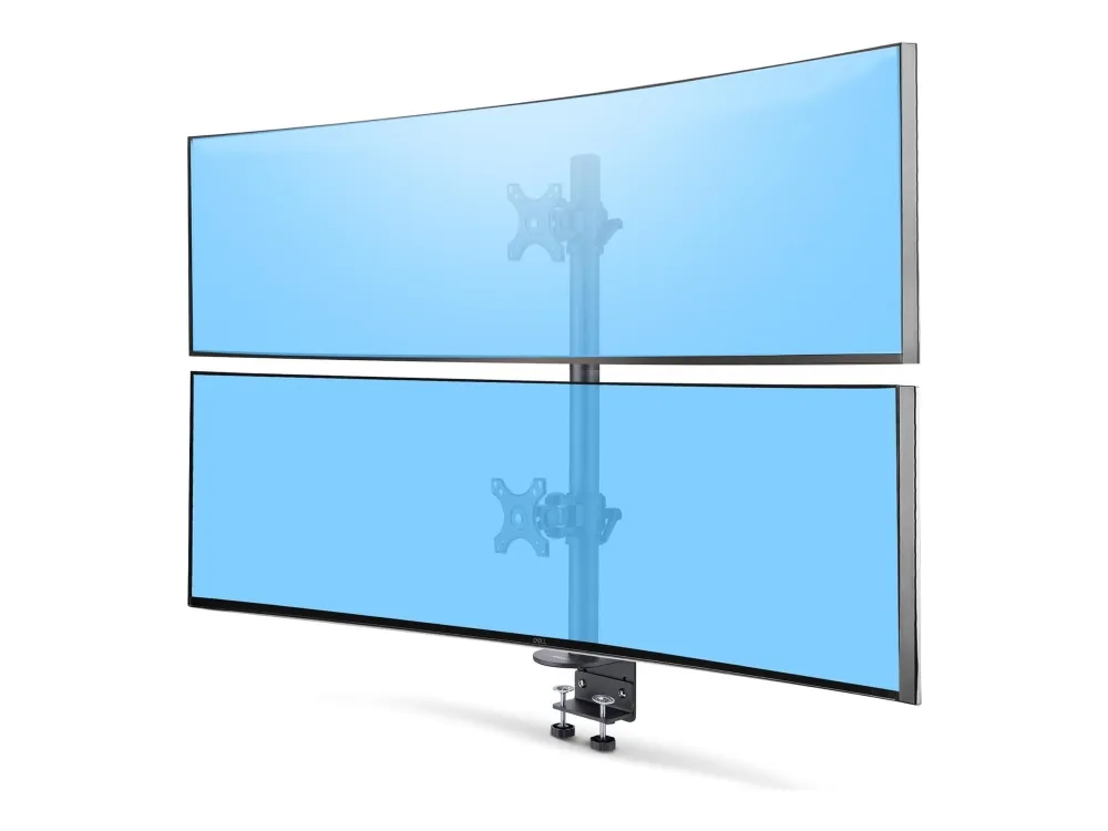 Startech Desk Mount For 2x Vertically Stacked Monitors, Dual 49, TAA - Monteringssett (2 VESA-plater, polehette, 2 VESA-feste, C-klemme 25 - 100 mm, stang montering, 2 støttekrager) - for 2 LCD-skjermer / buede LCD-skjermer - Hurtigutløser - plastikk, stål - svart - skjermstørrelse: 17-49 (ultrawide) - skrivebordsmonterbar - TAA-samsvar