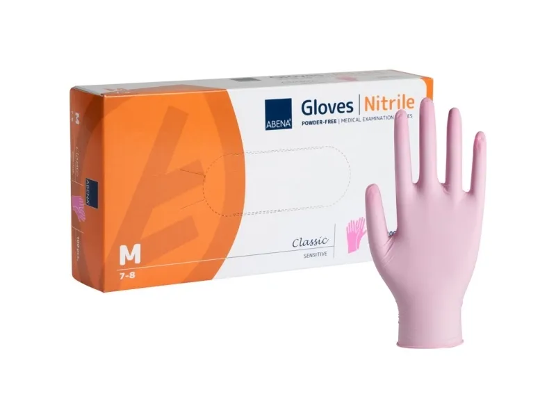 Undersøkelseshanske, ABENA Classic Sensitive, M, rosa, nitril, pudderfri - (100 stk.)
