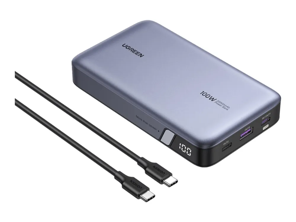 Ugreen Nexode - Strømbank - 20000 mAh - 72 Wh - 100 watt - 6 A - PD 3.0, PD 2.0, QC 3.0, QC 2.0, Apple 2.4A, USB BC 1.2 - 3 utgangskontakter (USB, 2 x USB-C)