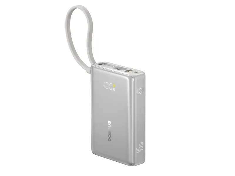 Baseus PicoGo 10000mAh 45W powerbank med digitalt display og innebygd USB-C-kabel - titan