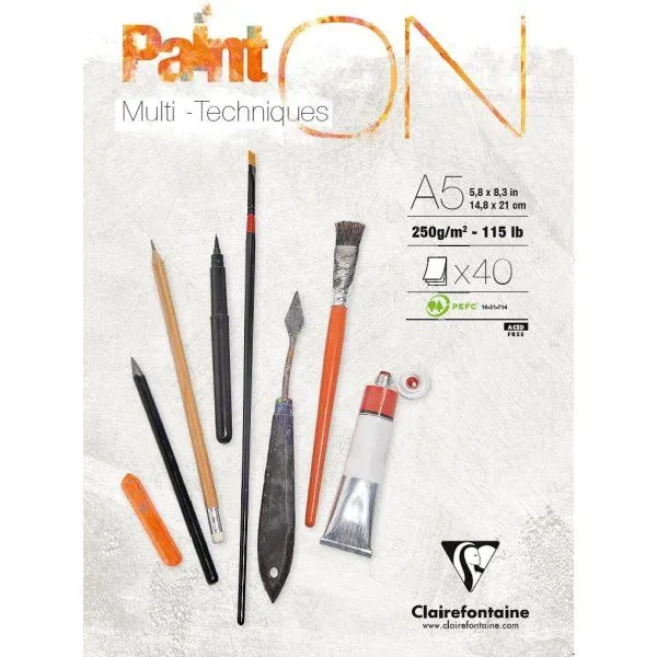 Paint-On Blok A5 250gram 40 ark hvidt papir, multi teknik, toplimet