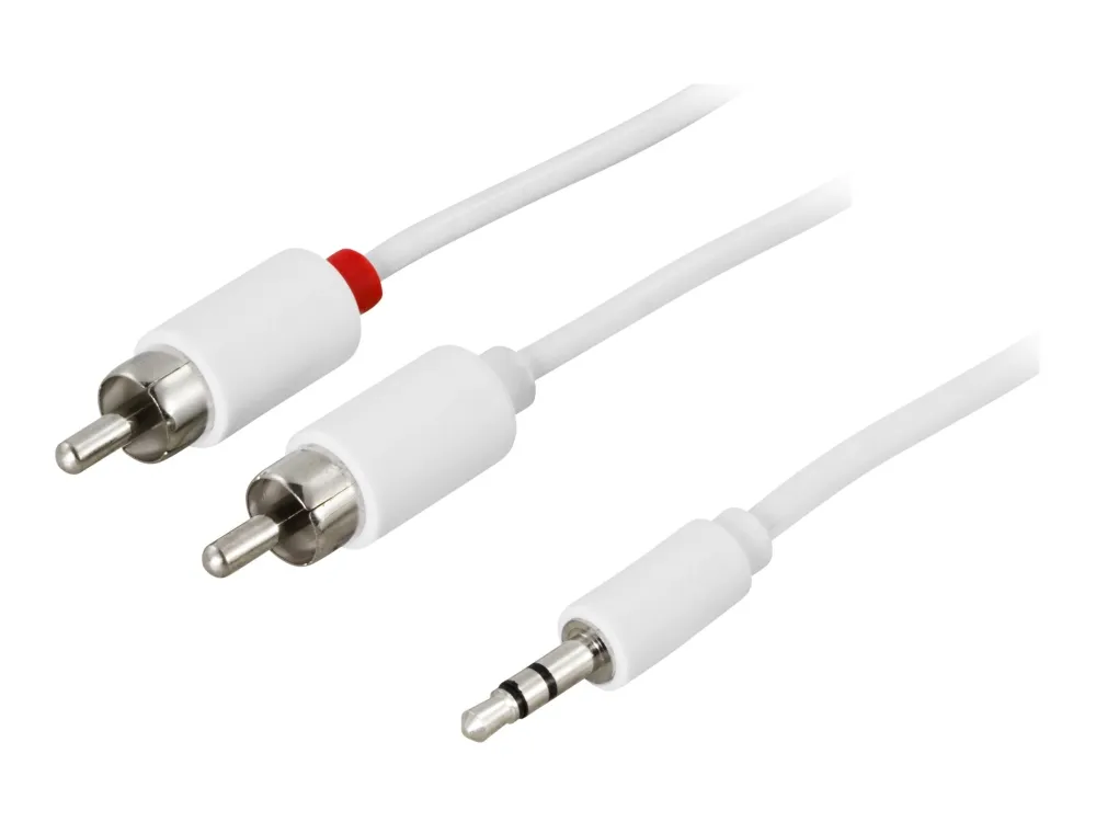 DELTACO - Lydkabel - RCA hann til mini-phone stereo 3.5 mm hann - 2 m - hvit