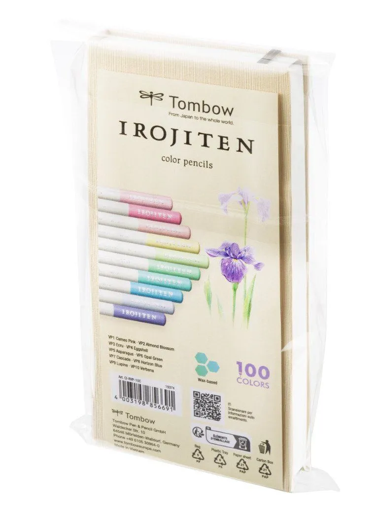 Tombow fargeblyant IROJITEN Volume 8, sett med 10 høykvalitets fargeblyanter i pastellfarger, håndlaget, - 1 stk (CI-RVP-10C)