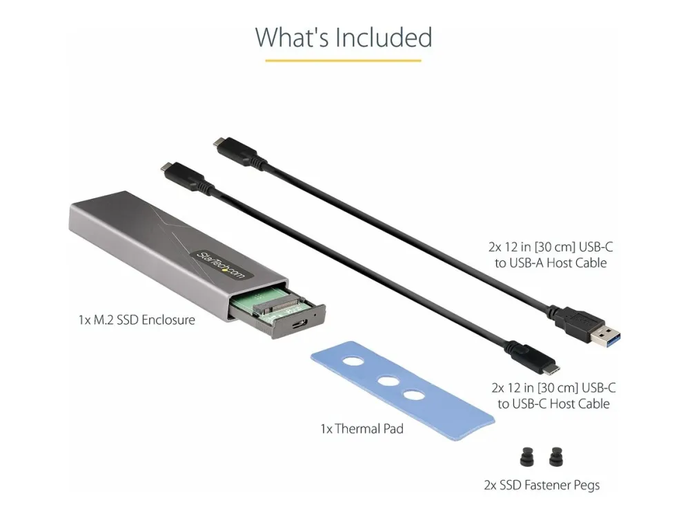 Startech USB-C 10Gbps to M.2 NVMe or M.2 SATA SSD Enclosure, Tool-free M.2 PCIe/SATA NGFF SSD Enclosure, Portable Aluminum Case, USB Type-C & USB-A Host Cables, For 2230/2242/2260/2280 - Works w/ Thunderbolt 3 (M2-USB-C-NVME-SATA) - Drevkabinett - M.2 - M.2 Card (PCIe NVMe & SATA) - USB-C 3.2 (Gen 2) - romgrå