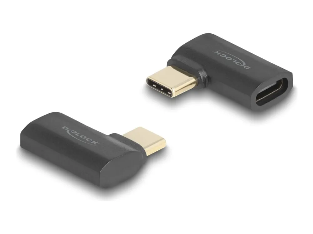 Delock - USB-adapter - USB-C (hann) til USB-C (hunn) venstre/høyre-vinklet - Thunderbolt 4 - 48 V - 5 A - støtte for Power Delivery 3,1, opp til 240 W strømforsyningsstøtte, 8K 60Hz støtte, up to 40 Gbps data transfer rate - antrasitt