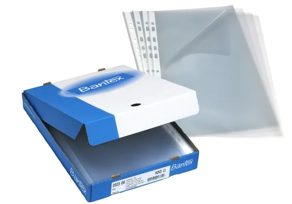 Plastlomme, Bantex transparent, #BEN TOP/VENSTRE SIDE 90µm, 210x297mm, plastik pakke a 100 stk