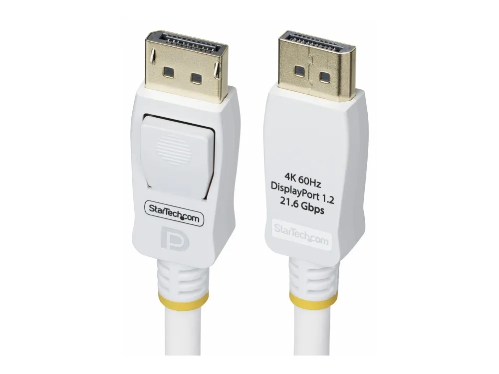StarTech 6ft White VESA Certified DisplayPort 1.2 Cable with Latches - DisplayPort-kabel - DisplayPort (hann) låst til DisplayPort (hann) låst - DisplayPort 1.2 - 1.8 m - halogenfri, passiv, 4K 60Hz støtte, støtte for 1080p 240 Hz, 2K 144Hz støtte - hvit