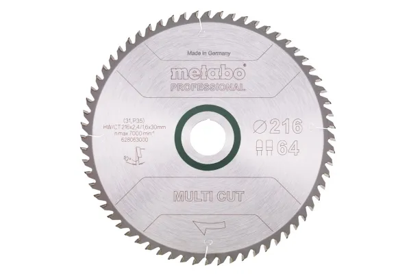 Metabo 628063000, Aluminium, Messing, Sponplate, Kopper, Løvtre, MDF, Plast, Kryssfiner, 21,6 cm, 3 cm, 1,6 mm, 2,4 mm, TS 216 / TS 216 Floor