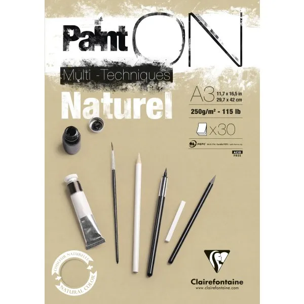 Paint-On Blok A3 250gram 30 arkbrunt/naturel papir, multi teknik, toplimet