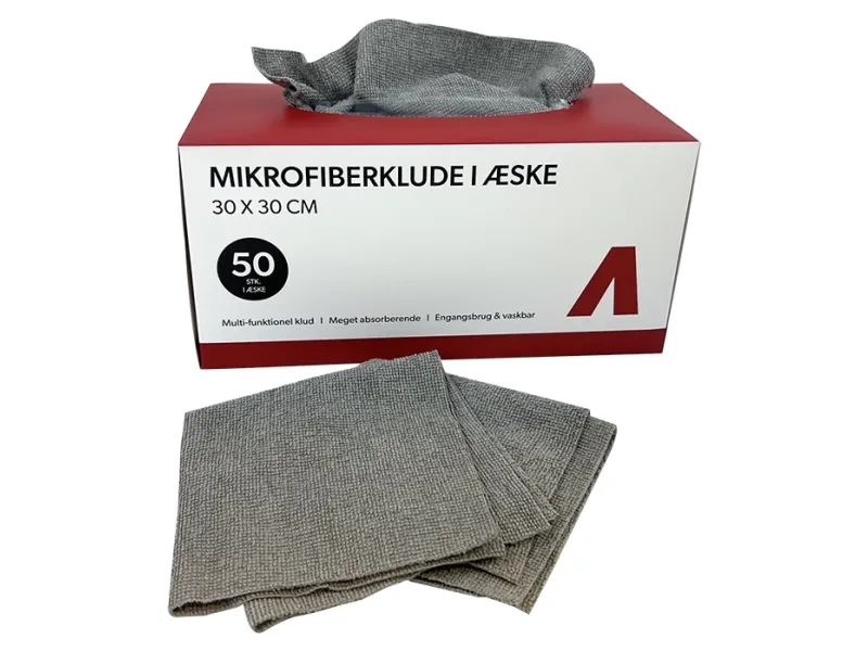 Mikrofiberklude i kasse, 30x30cm, 180gsm, 50 stk