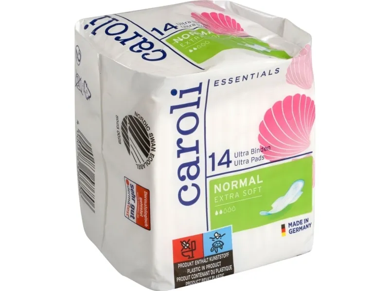 Sanitetsbind, Caroli, 22,5x9,5 cm, hvite, Ultra Pads, Normal, med vinger - (12 pakker x 14 stk.)
