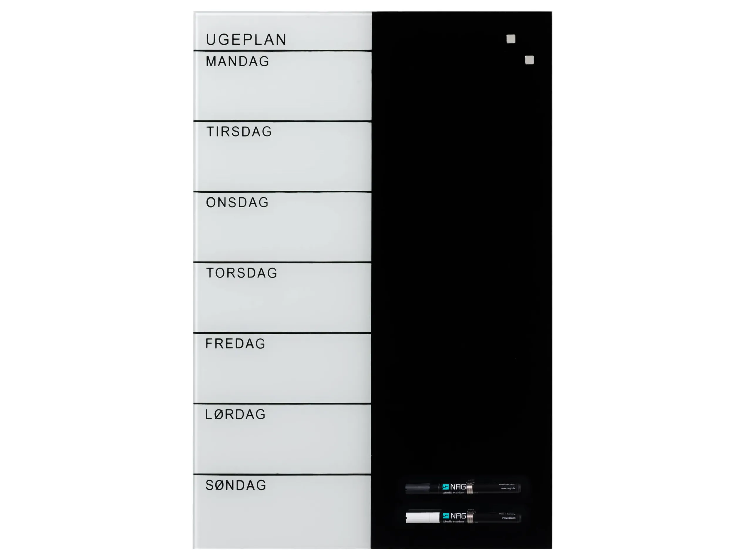 Magnetisk NAGA glastavle ugeplanner 40x60 cm - dansk tekst