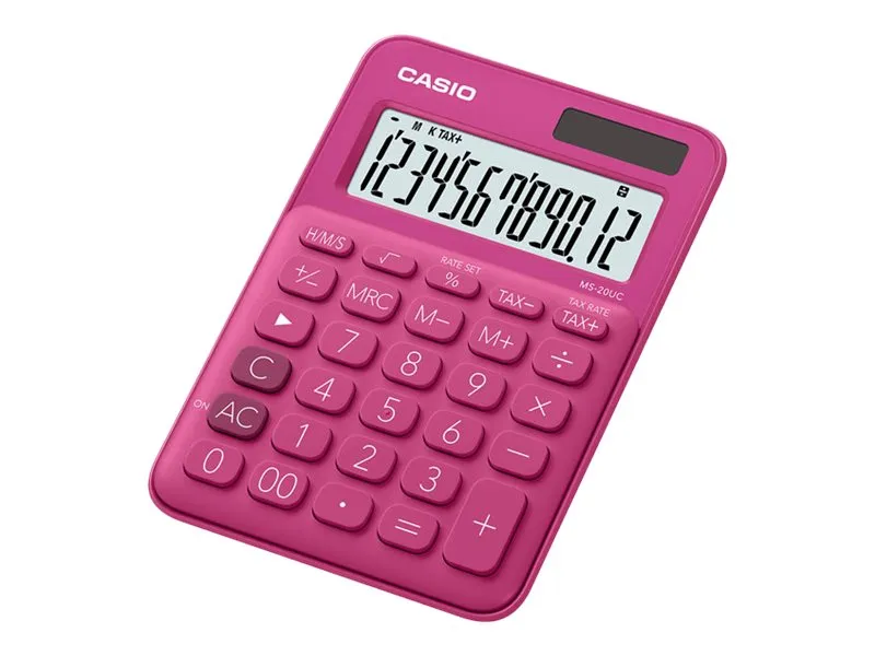 Casio MS-20UC - Skrivebordskalkulator - 12 sifre - solpanel, batteri - rød