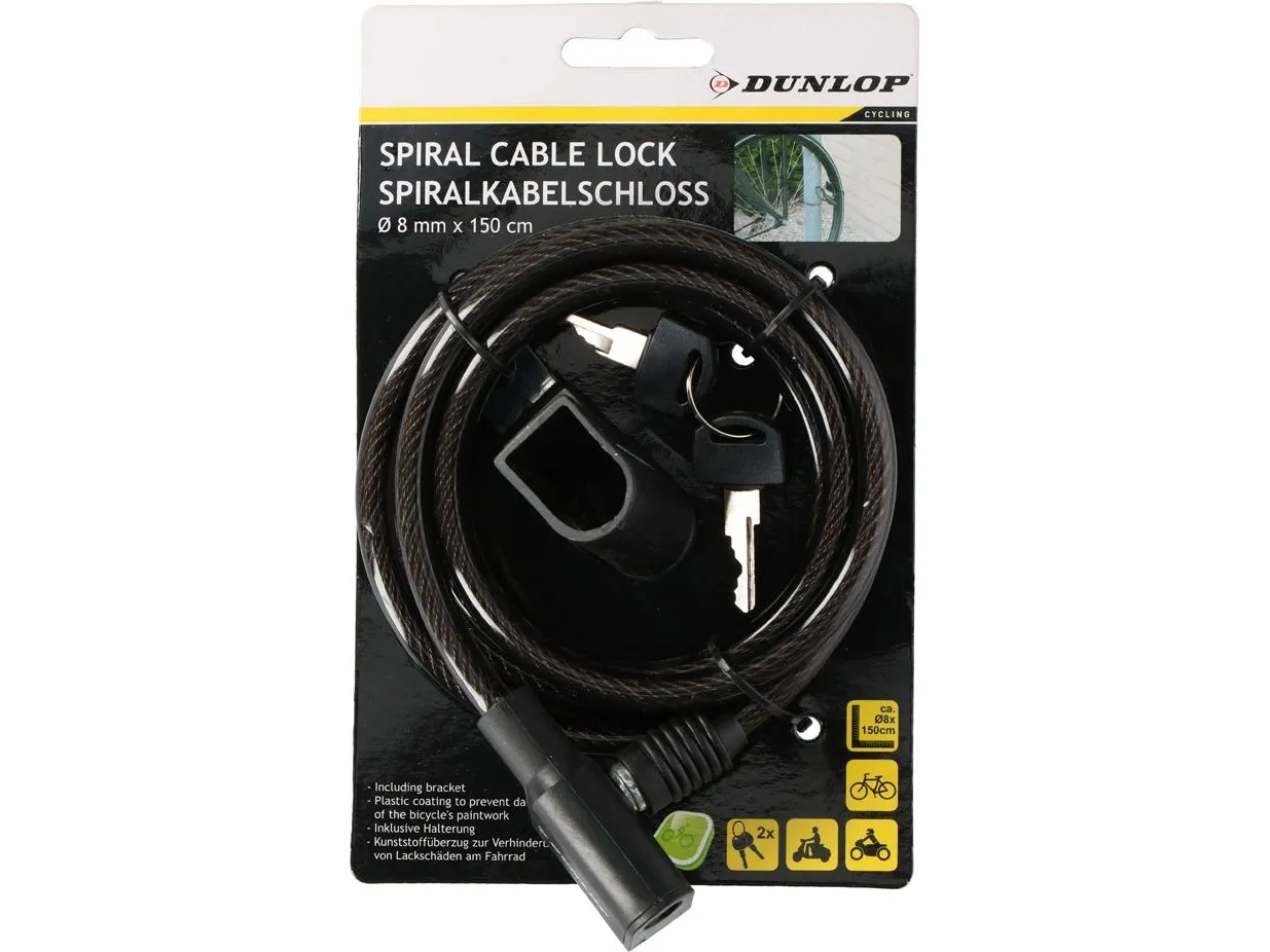 Dunlop sykkellås 8 mm x 150 cm svart (56375)