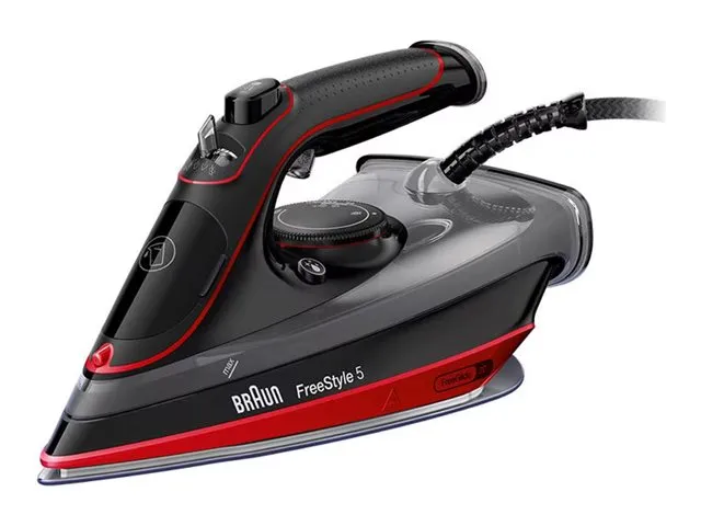 Braun FreeStyle 5 SI 5057 - Dampstrykejern med automatisk slukking - såleplate: FreeGlide 3D SuperCeramic - 2700 W - sort / rød